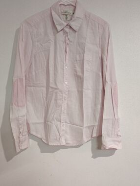 Light Pink Striped Button-Down Shirt with Elbow Patches